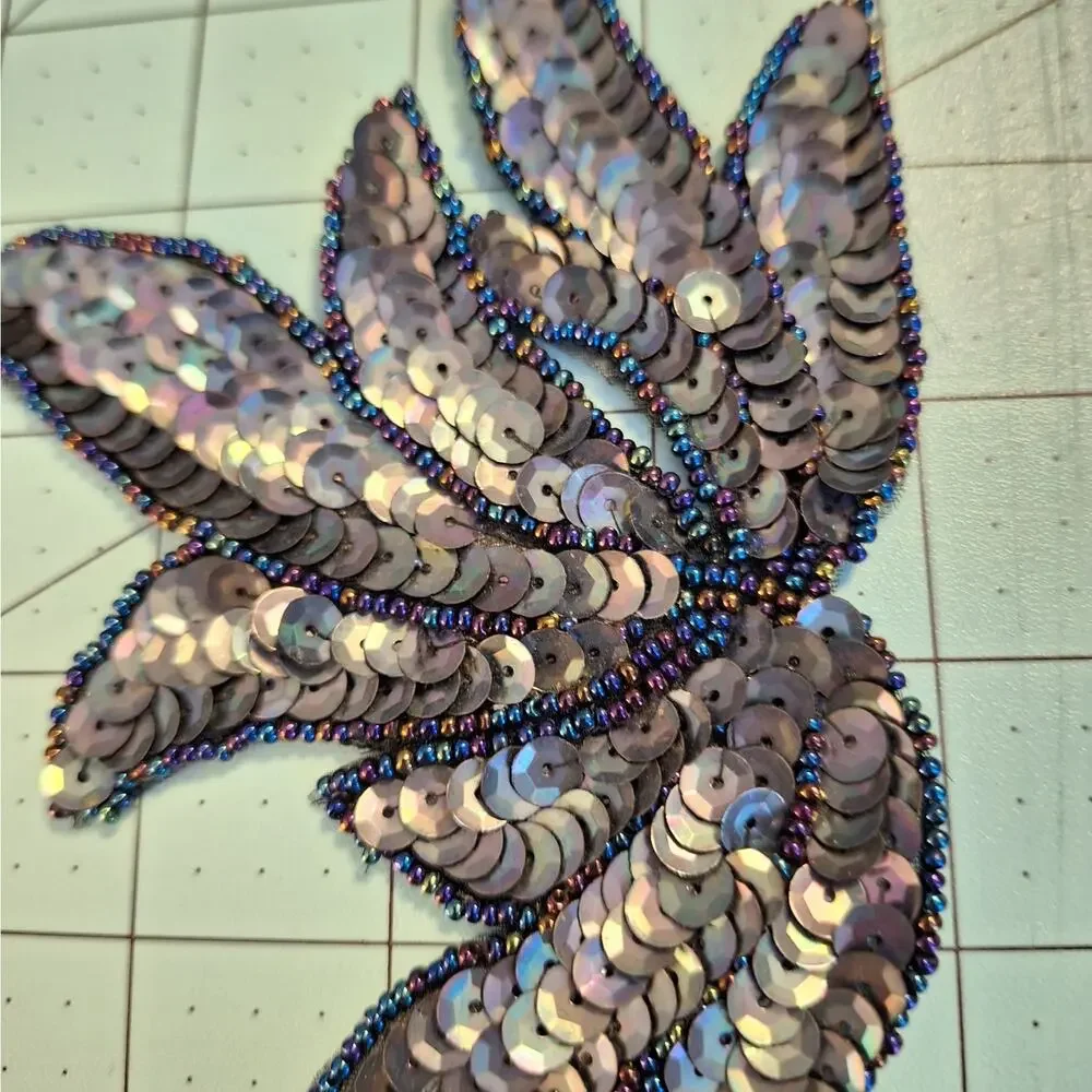 Sequin Bead Applique Pair Blue Iris